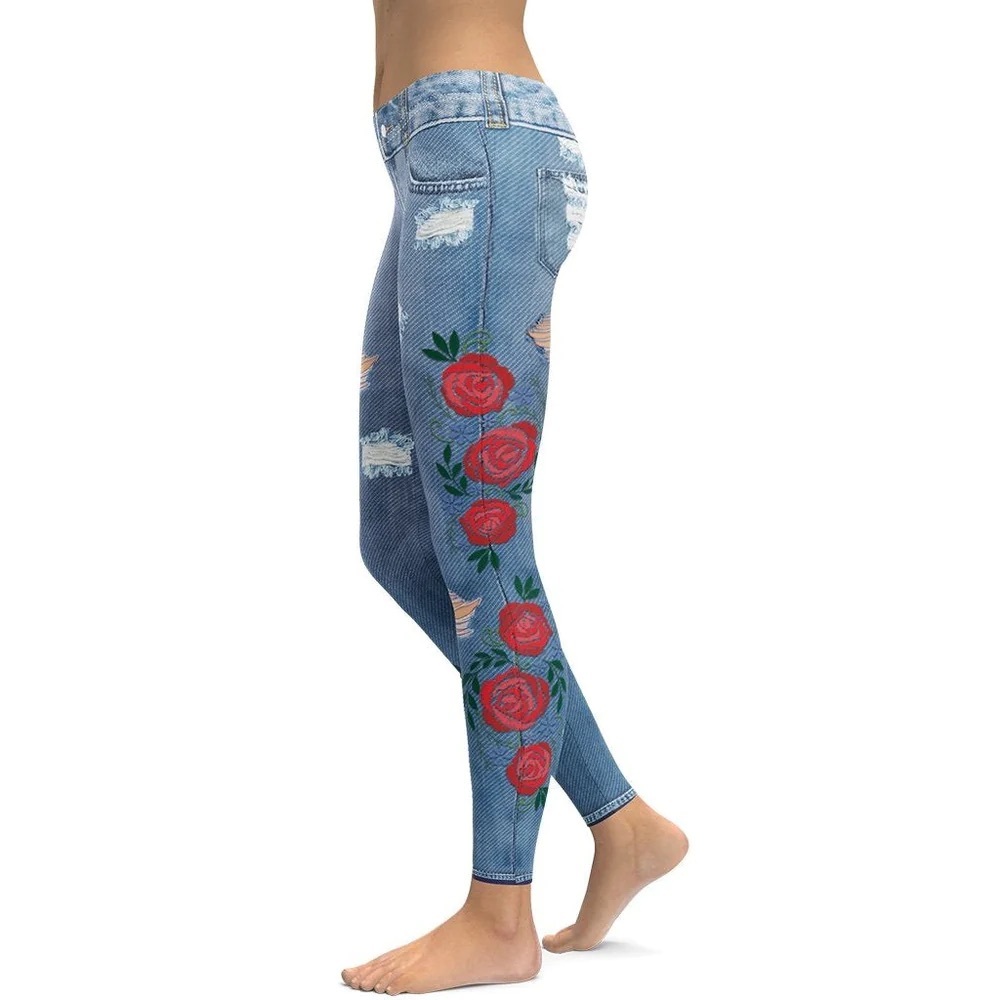 NWOT Fiercepulse Denim Floral Leggings, L